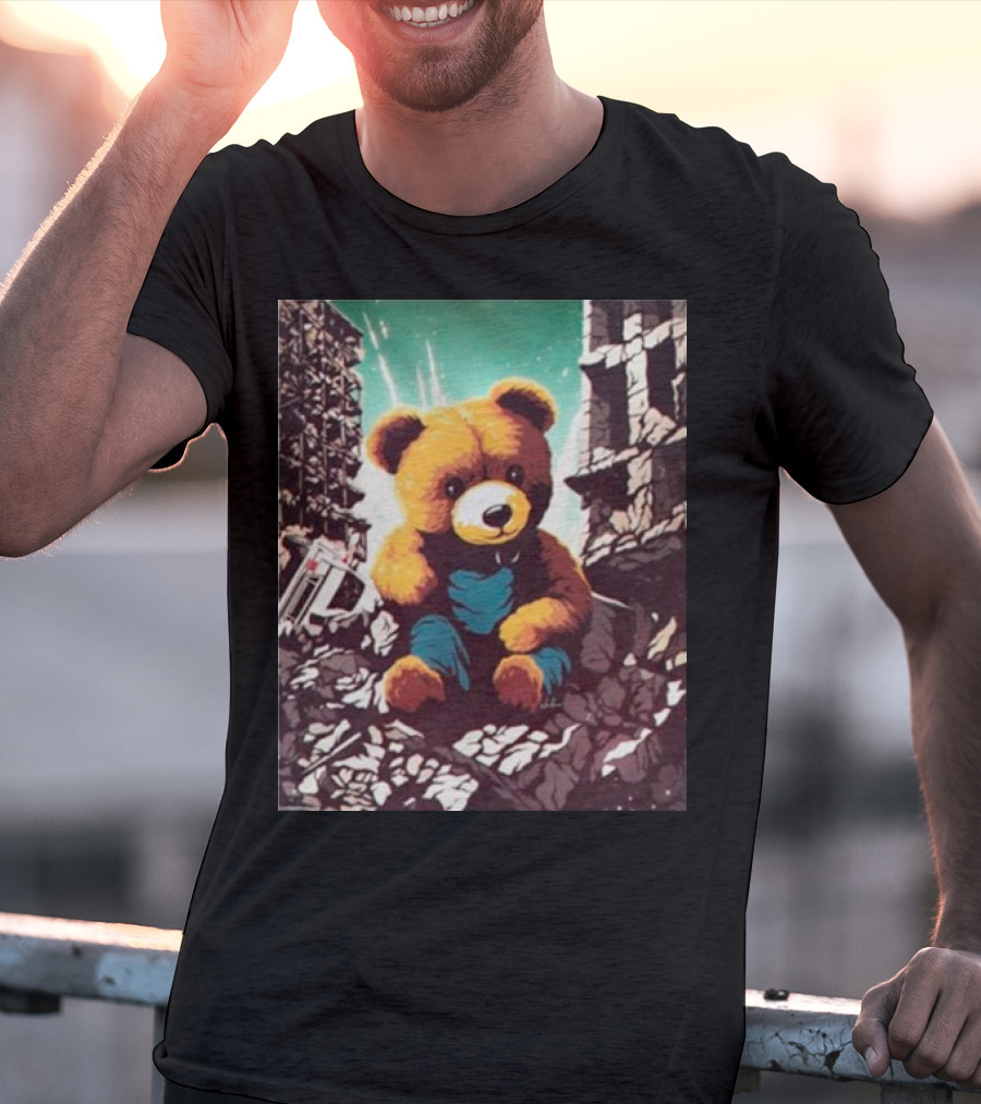 Ceasefire Now Teddy Bear In War-Torn Ruins T-Shirt