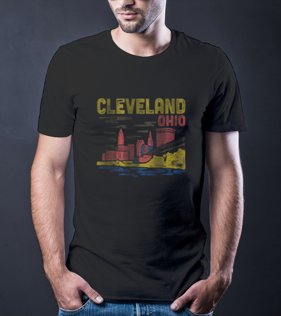Cleveland Ohio Skyline Colorful Cityscape T-Shirt