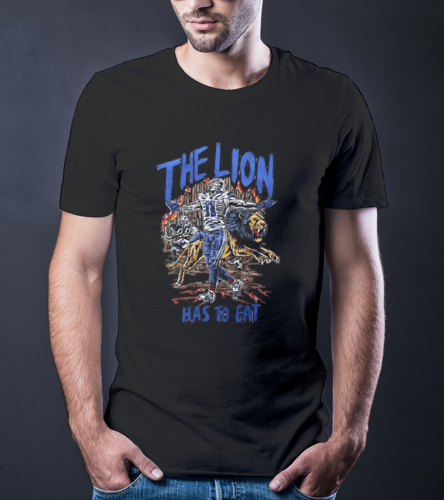 Detroit Lions The Lion Has To Eat Football Player And Fierce Animal T-Shirt