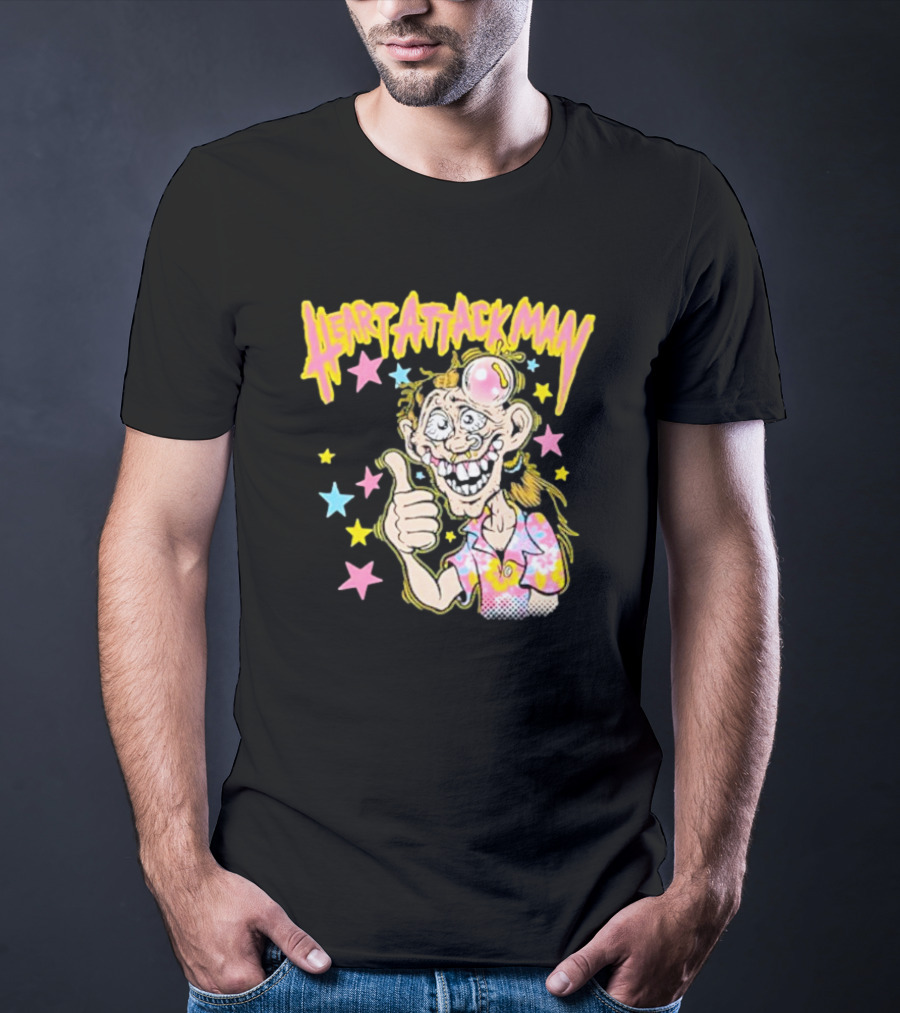 Heart Attack Man Freak Of Nature Cartoon Character With Stars And Thumbs Up T-Shirt