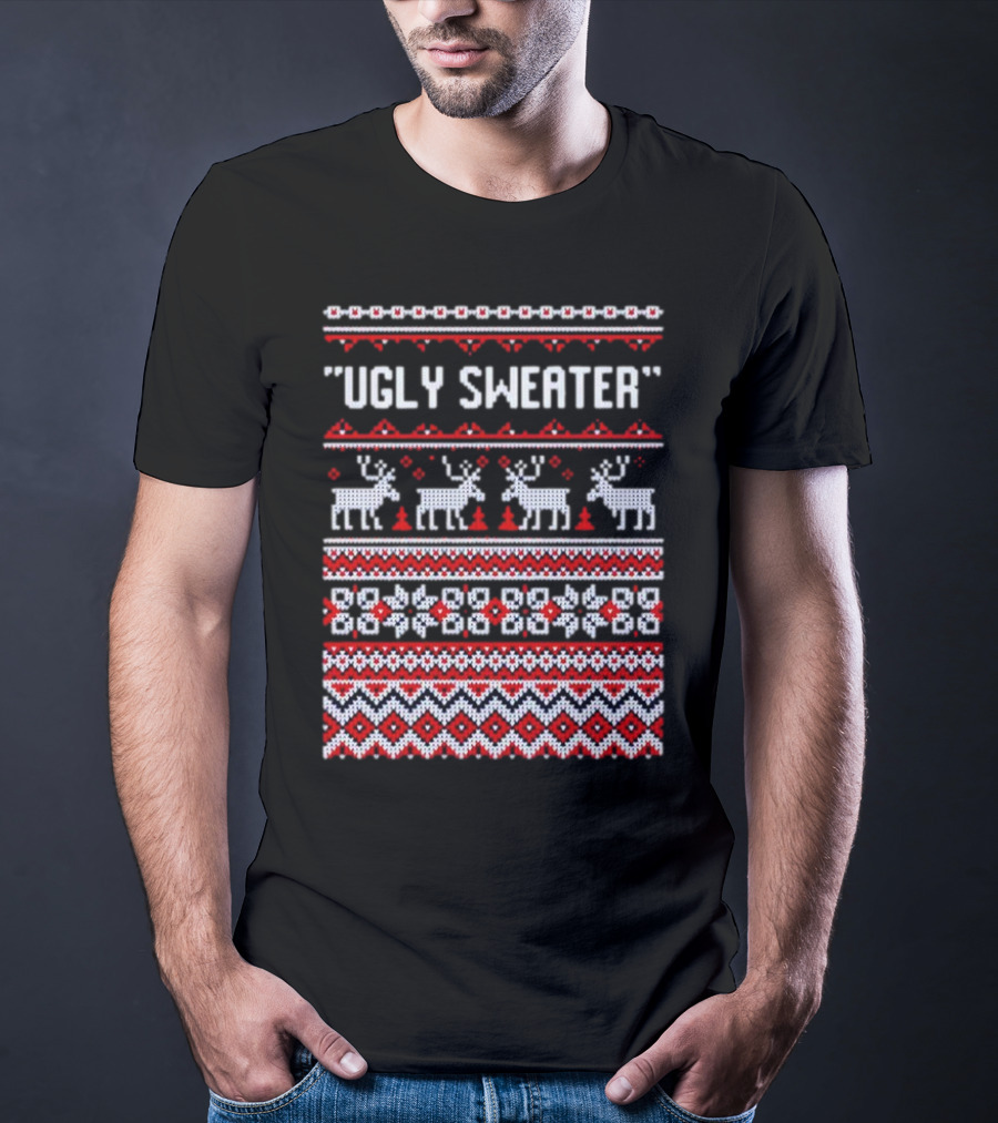 Reindeer Ugly Sweater Christmas Pattern 'UGLY SWEATER' T-Shirt