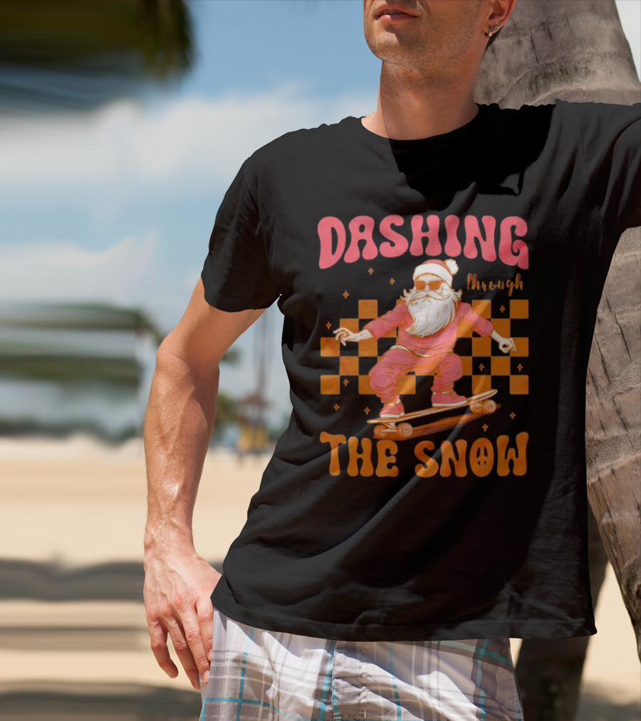 Dashing Through The Snow Santa Skateboard Christmas T-Shirt