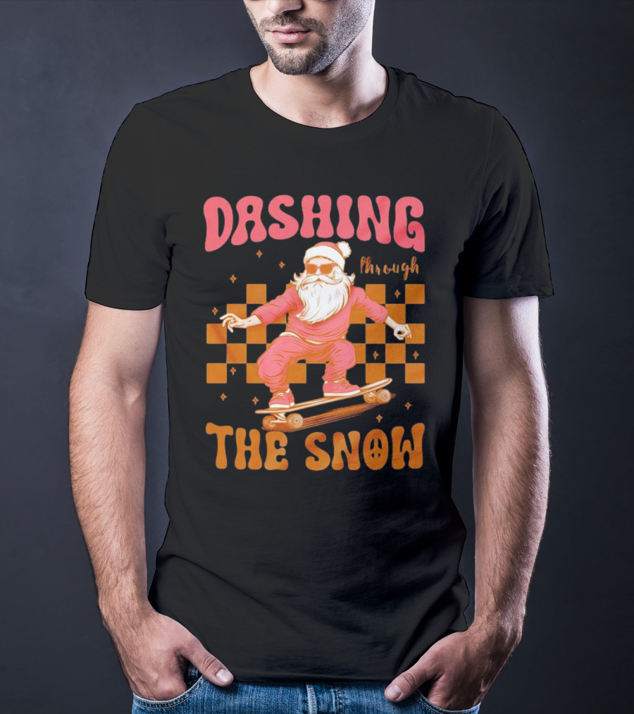 Dashing Through The Snow Santa Skateboard Christmas T-Shirt