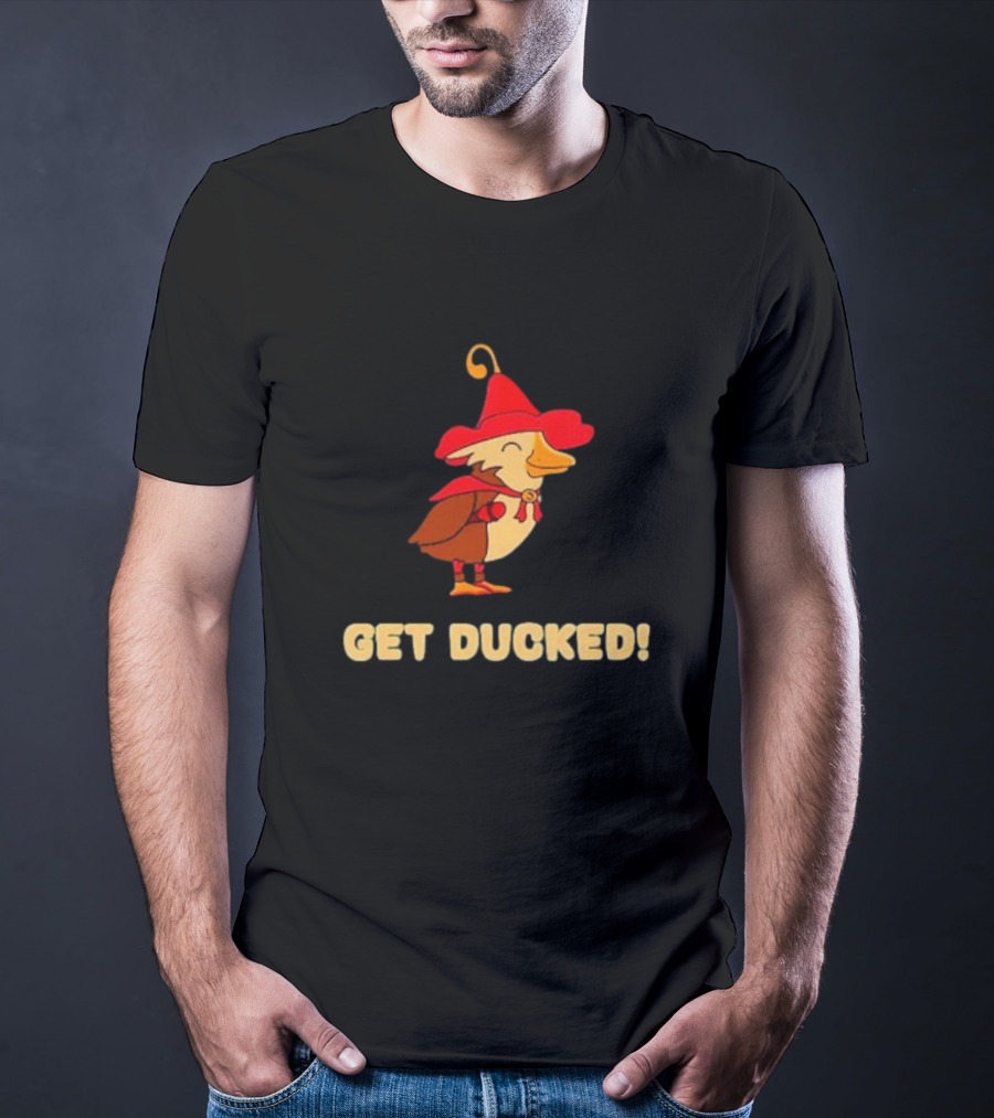 Get Ducked Cartoon Duck In Red Hat And Cape T-Shirt