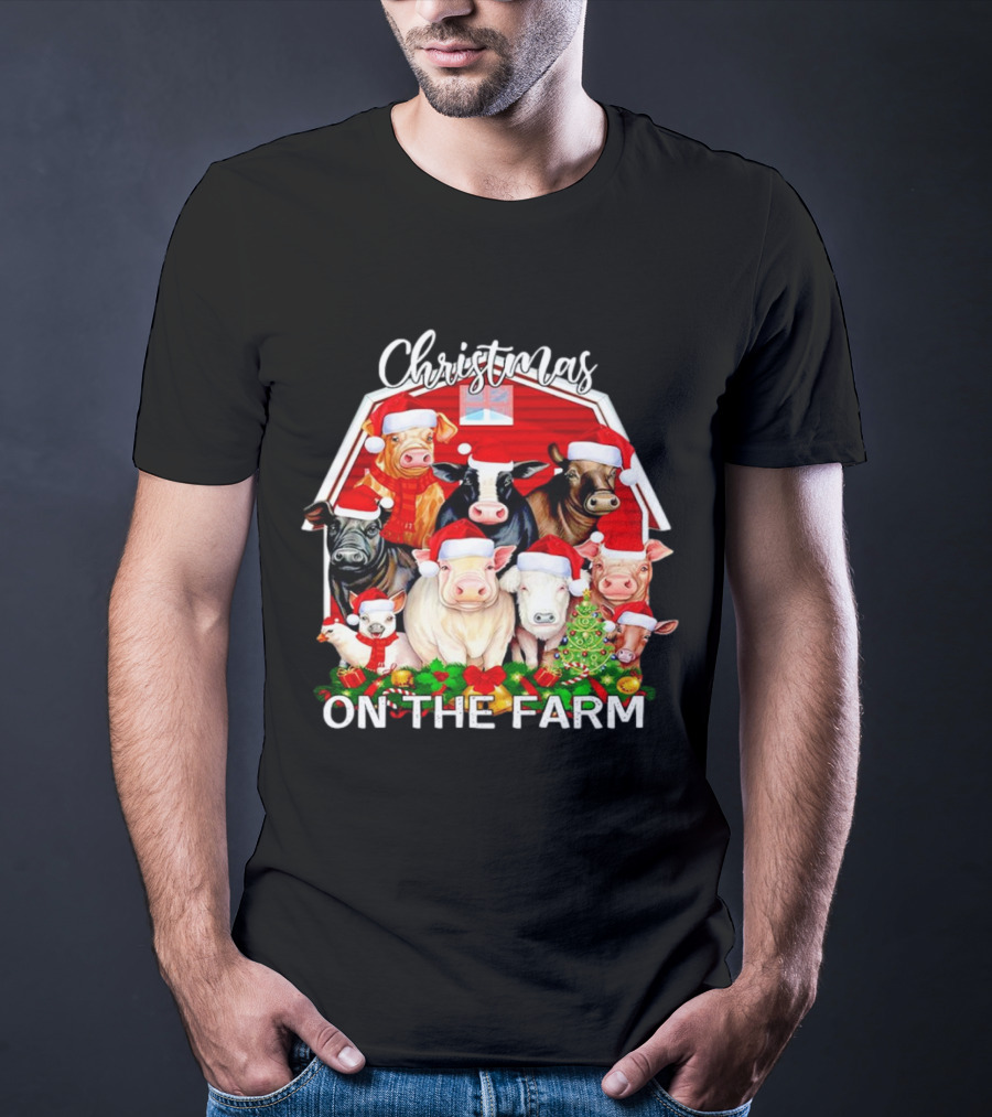 Christmas Animals Santa On The Farm T-Shirt