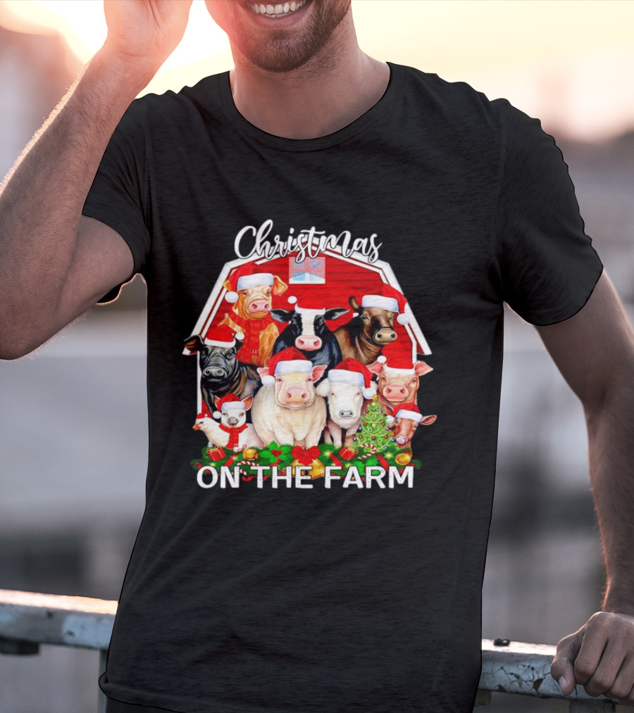 Christmas Animals Santa On The Farm T-Shirt