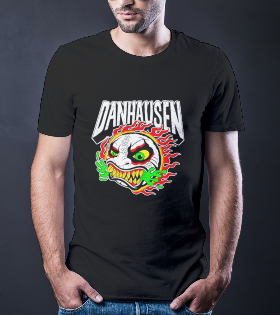 Danhausen Fiery Baseball Face With Flames And Green Claws T-Shirt