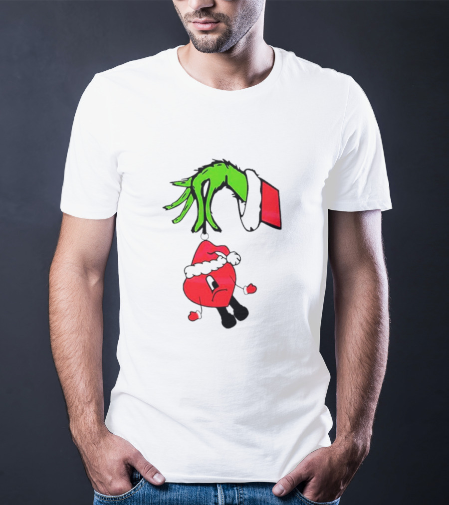 Grinch Hand Bad Bunny Santa Hat Christmas T-Shirt