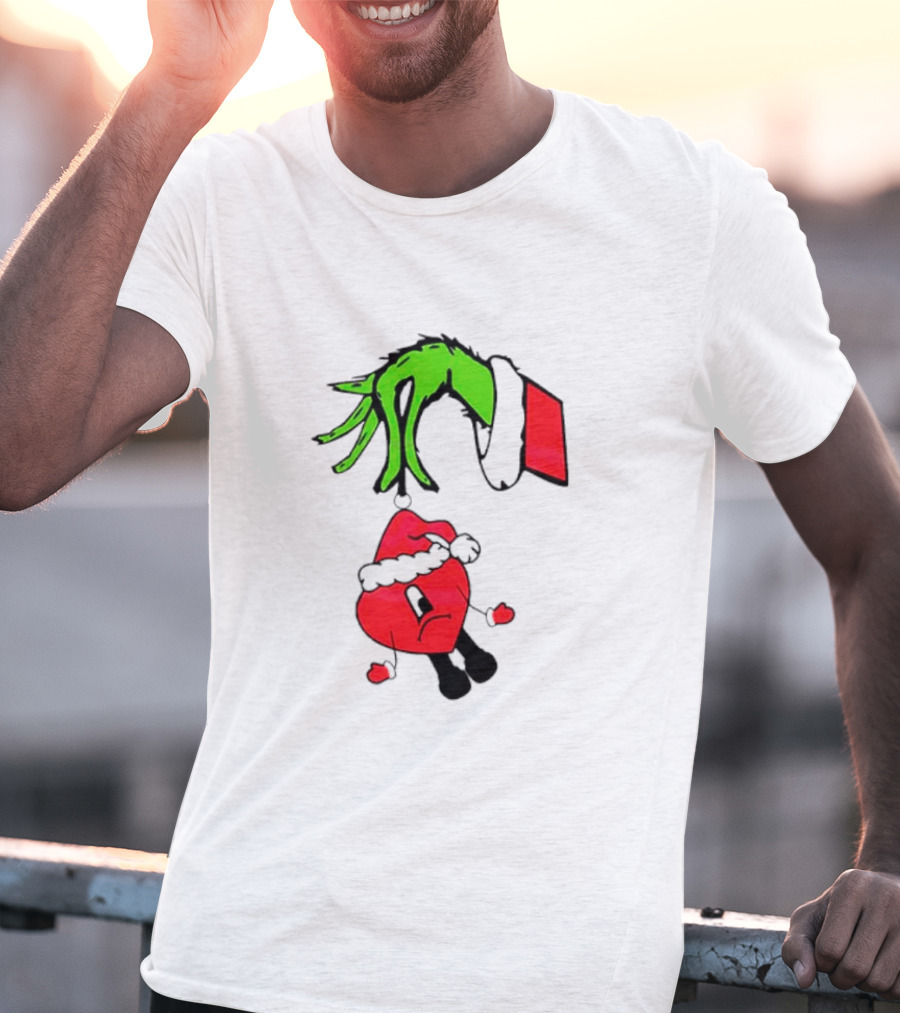 Grinch Hand Bad Bunny Santa Hat Christmas T-Shirt