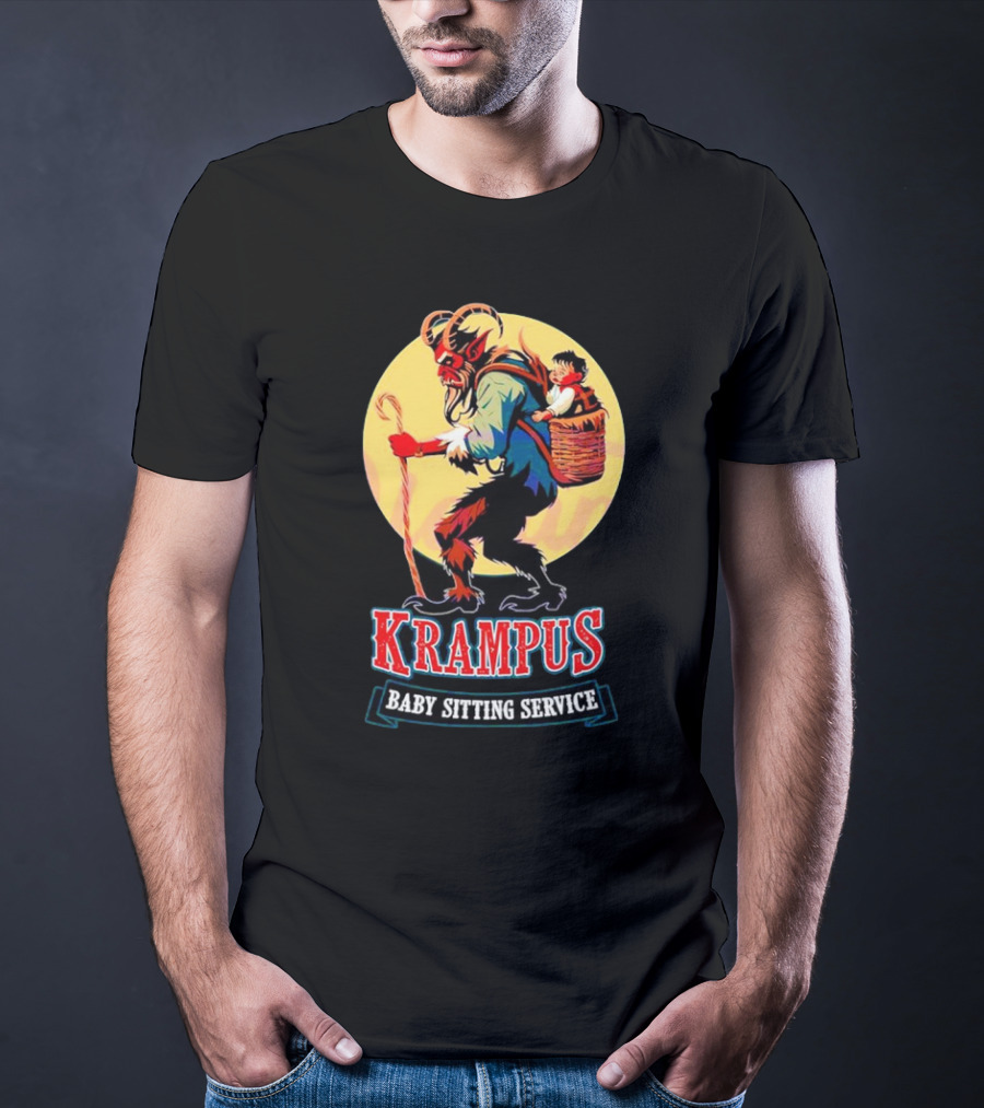Krampus Baby Sitting Service Horror Christmas Monster Carrying Child T-Shirt