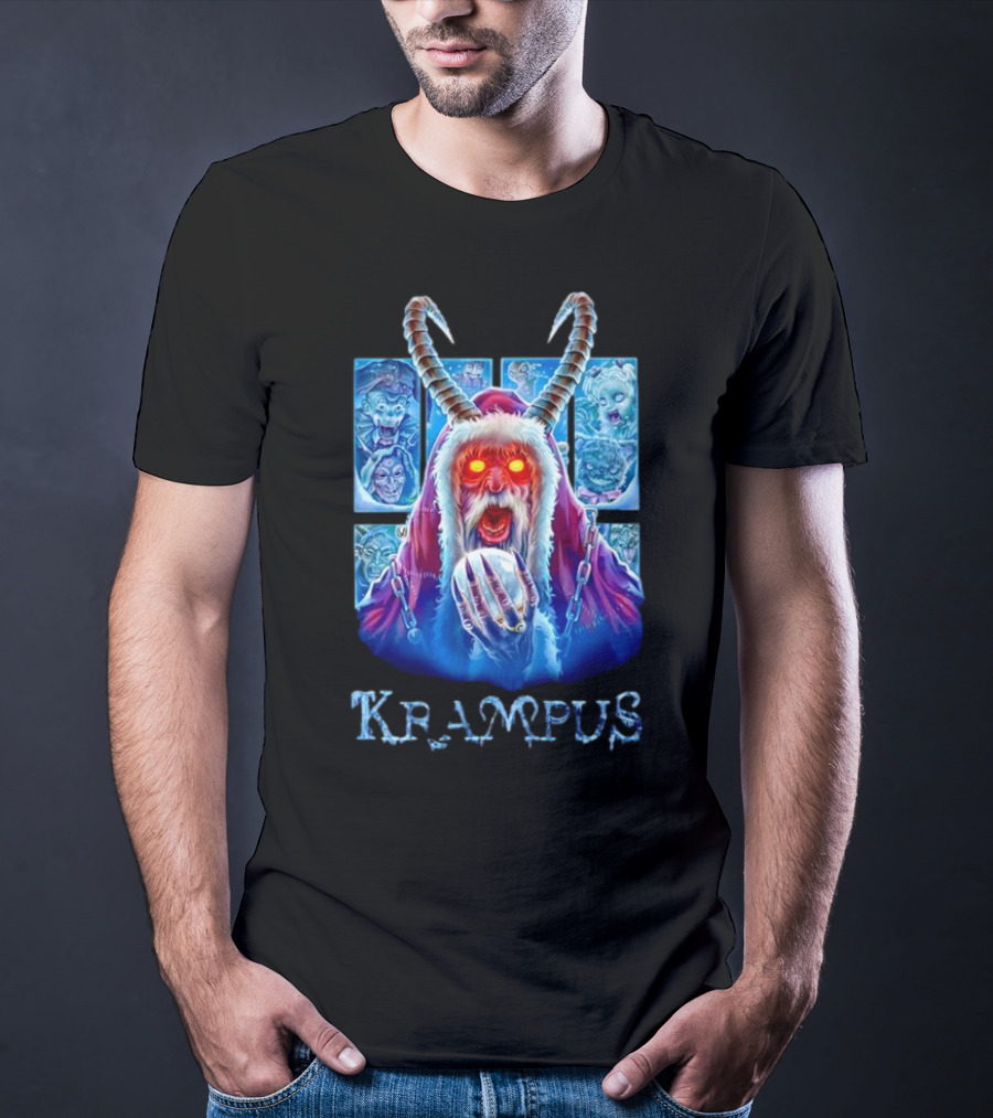 Krampus The Shadow Of St Nick With Horned Demon And Scary Faces T-Shirt