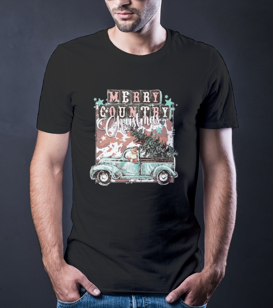 Merry Country Christmas Santa Truck With Tree T-Shirt