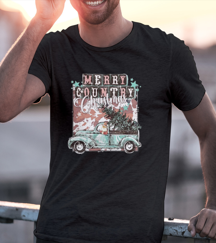 Merry Country Christmas Santa Truck With Tree T-Shirt