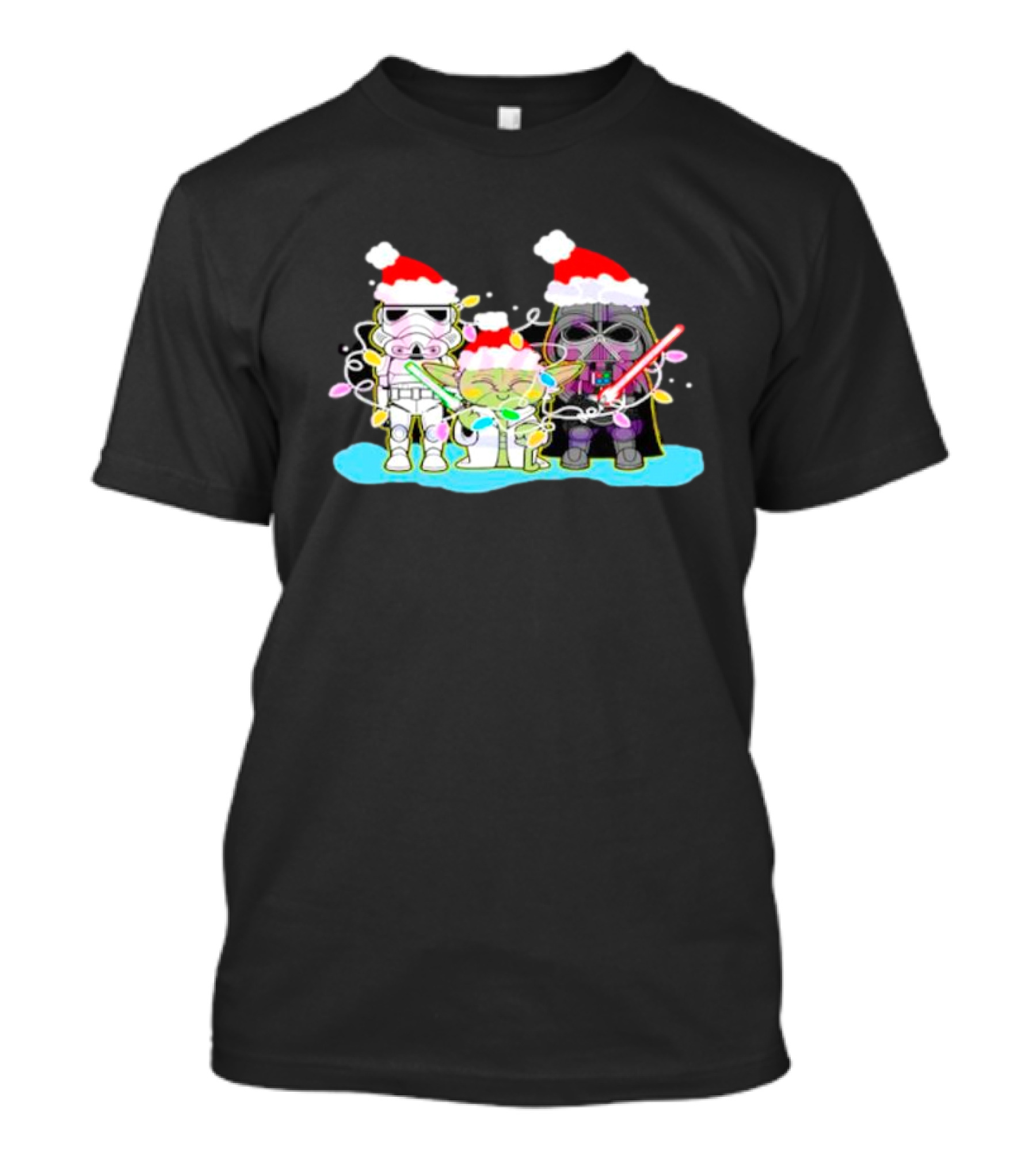 Santa Star Wars Characters With Christmas Lights T-Shirt