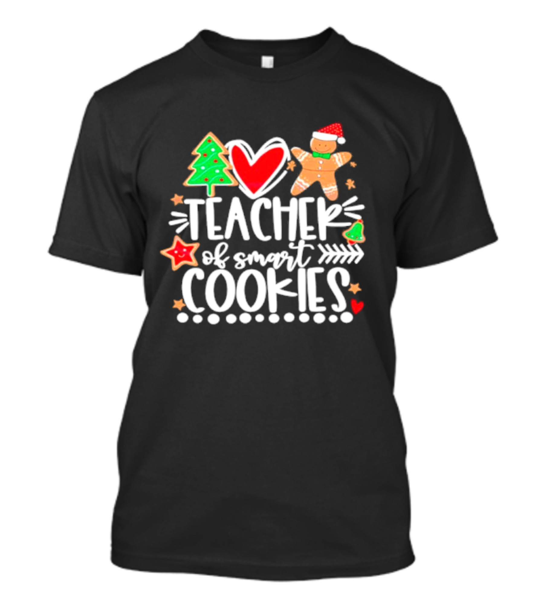 Teacher Of Smart Cookies Christmas Tree Gingerbread Heart Stars T-Shirt