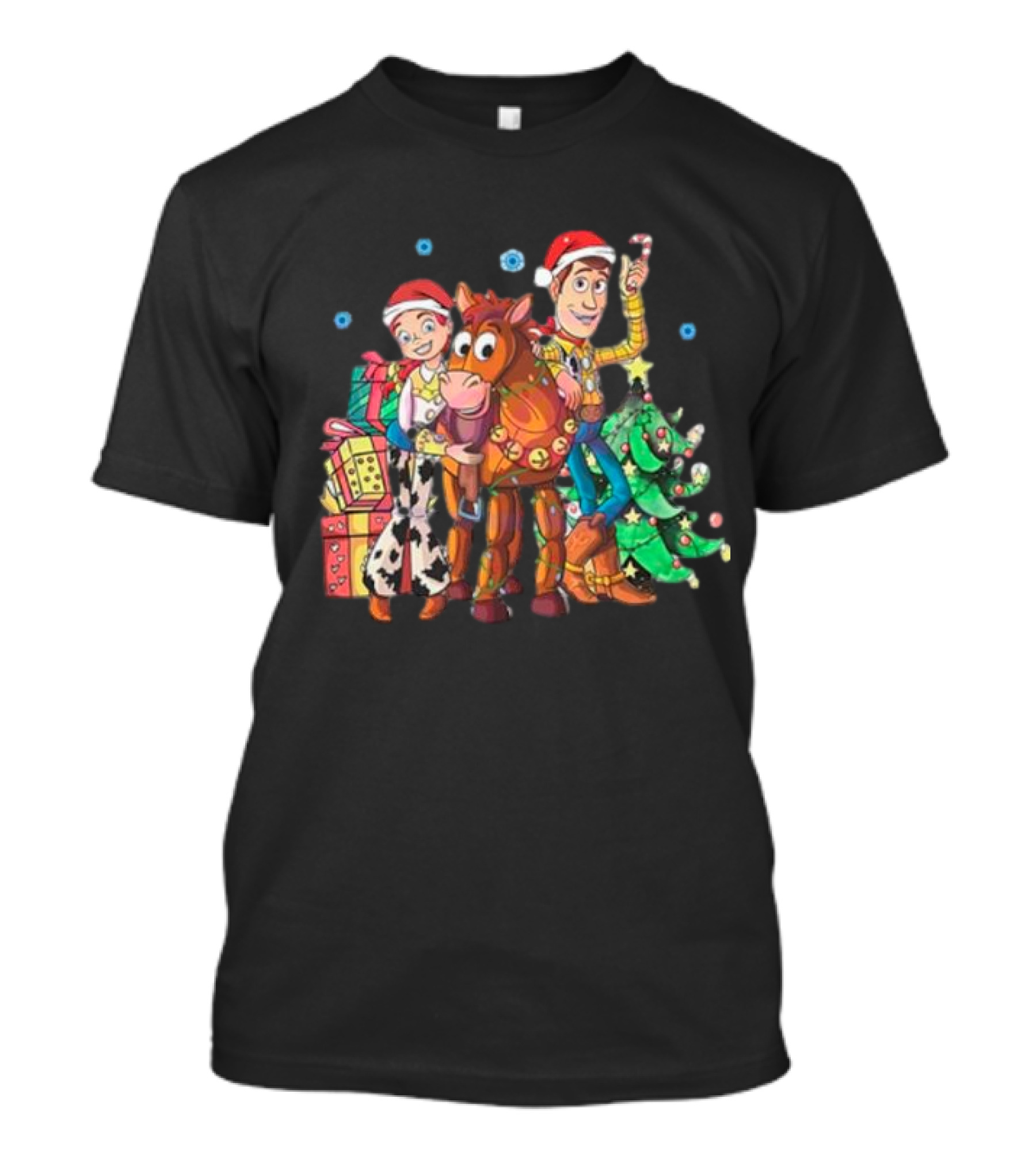 Toy Story Christmas Jessie Woody Bullseye Santa Hats Presents Christmas Tree T-Shirt