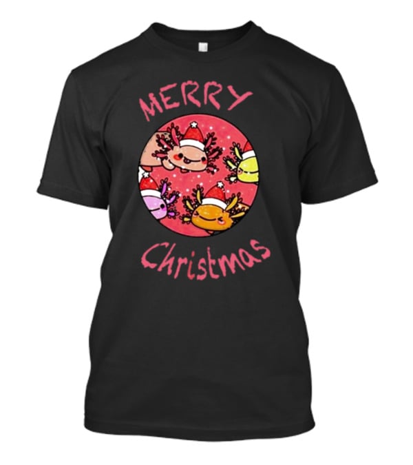 Merry Christmas Axolotl With Santa Hat T-Shirt