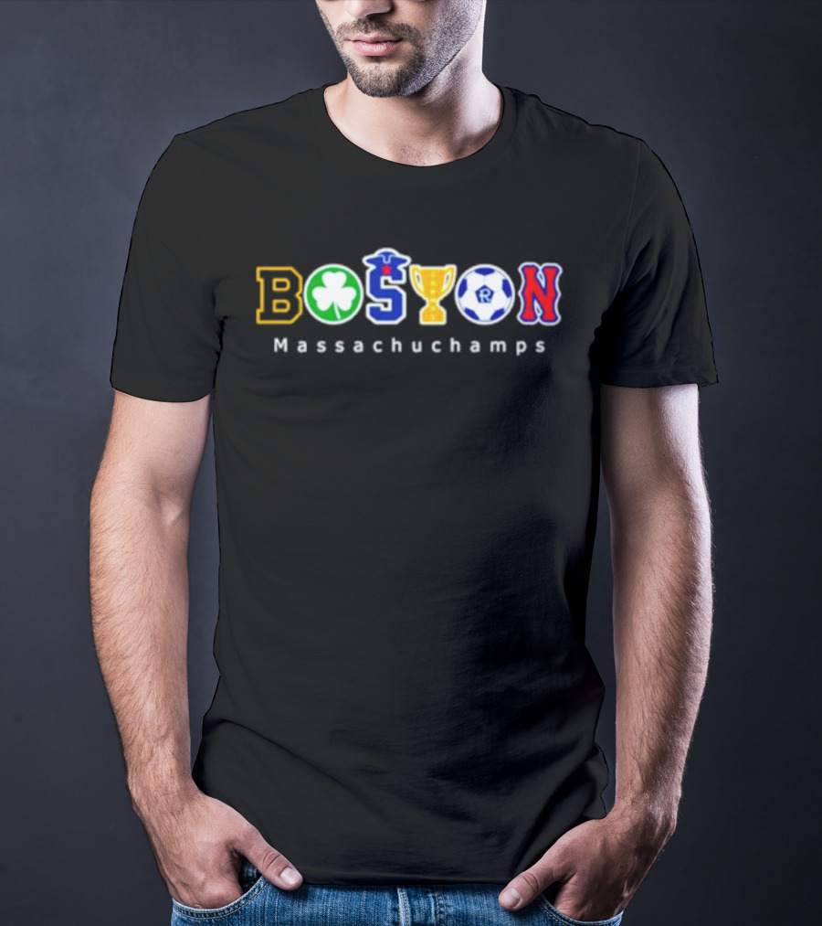 Boston Massachuchamps Sports Icons Typography T-Shirt