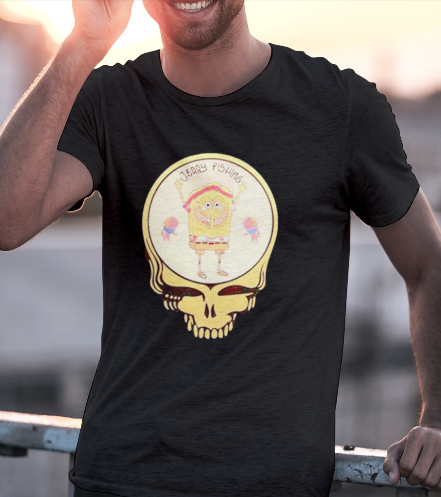 SpongeBob Jerry Fishing Grateful Dead Skull T-Shirt
