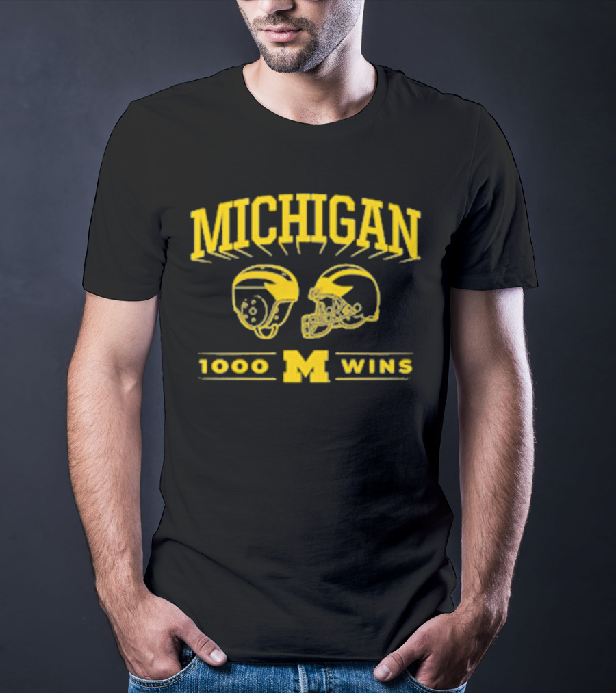 Michigan 1000 Wins Football Helmet M T-Shirt