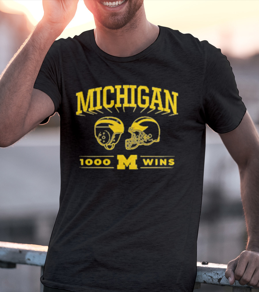 Michigan 1000 Wins Football Helmet M T-Shirt