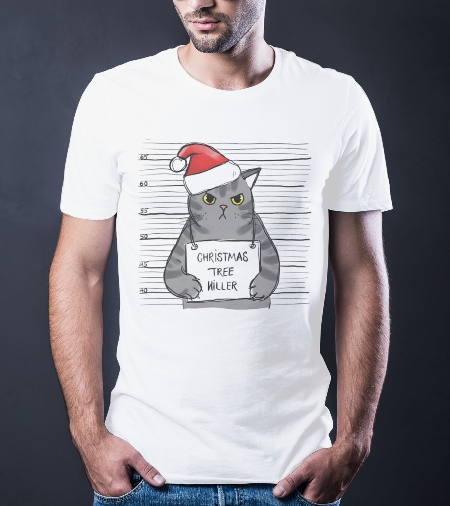 Grumpy Festive Cat With Santa Hat And Mischievous Look T-Shirt