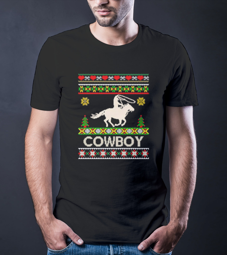 Cowboy Christmas Ugly Sweater Knit T-Shirt