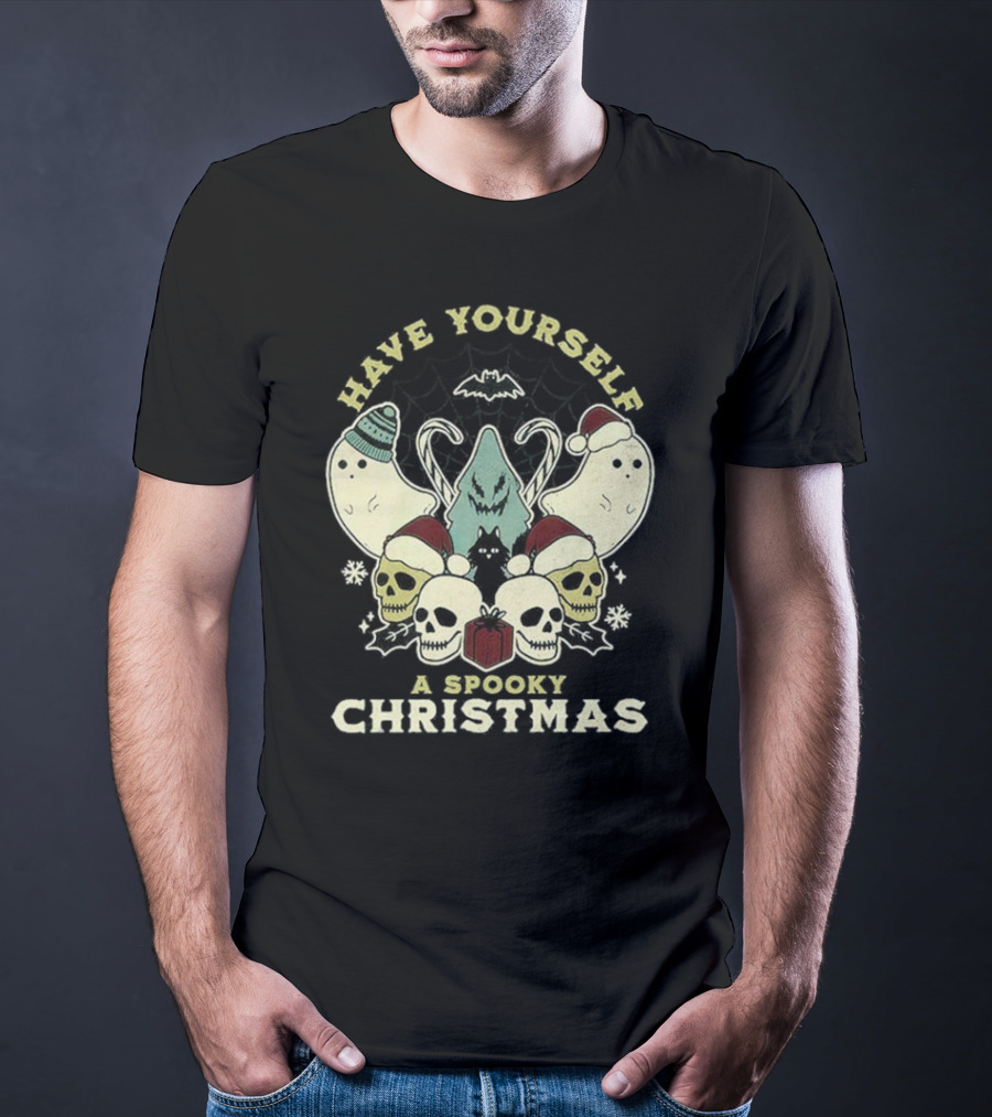 Have Yourself A Spooky Christmas With Ghosts Skulls And Bat T-Shirt