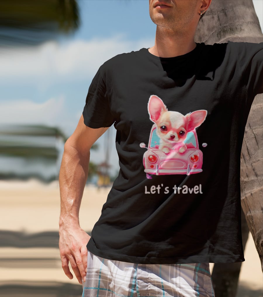 Let's Travel Chihuahua In Pink Car Adventure T-Shirt