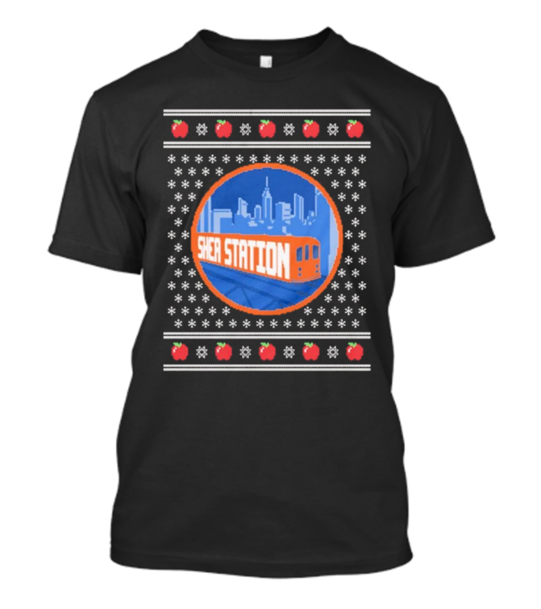 Shea Station New York Skyline Subway Snowflakes Apples T-Shirt