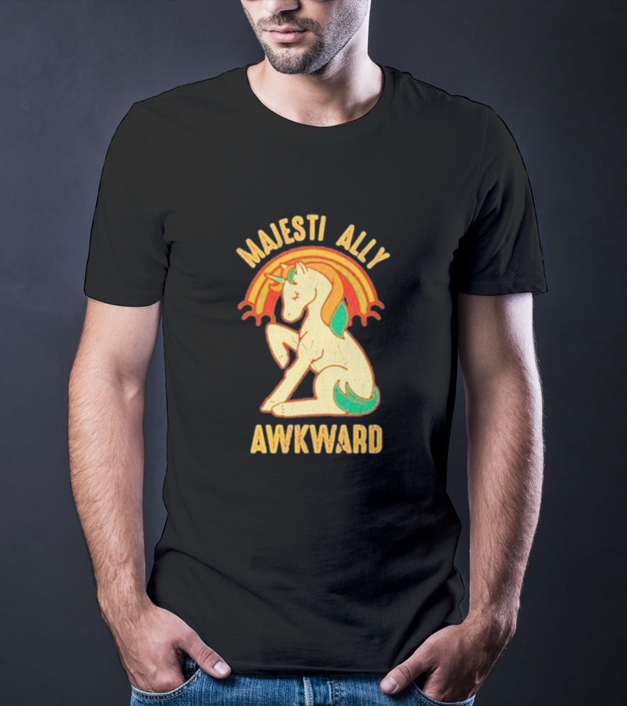 Majesti Ally Awkward Unicorn With Retro Rainbow T-Shirt