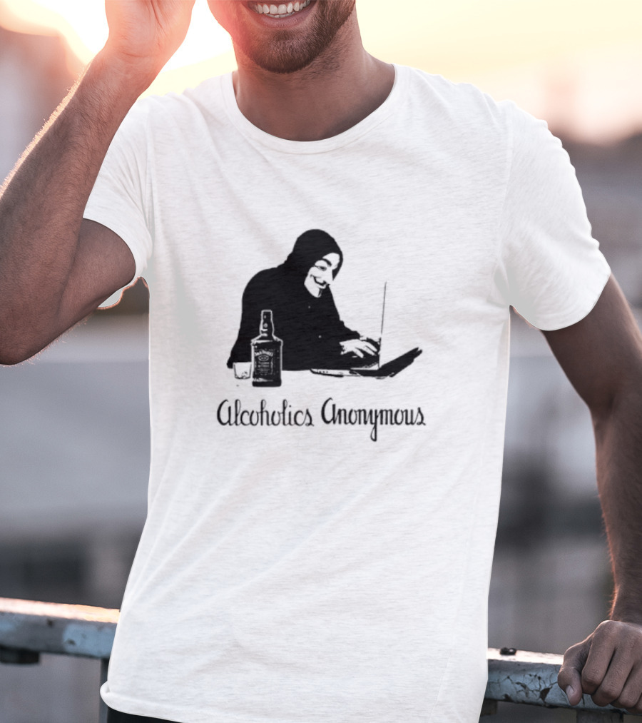 Alcoholics Anonymous Man With Bottle At Laptop T-Shirt