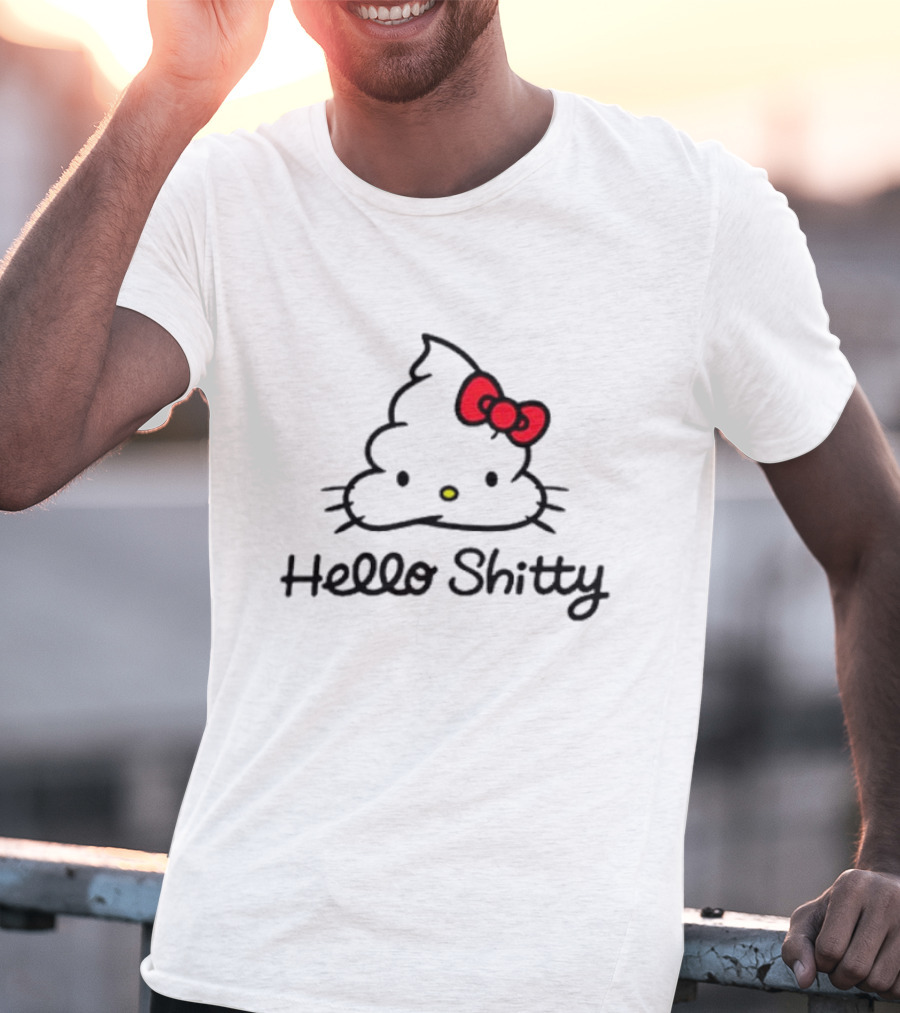 Hello Shitty Poop Emoji Parody With Red Bow T-Shirt