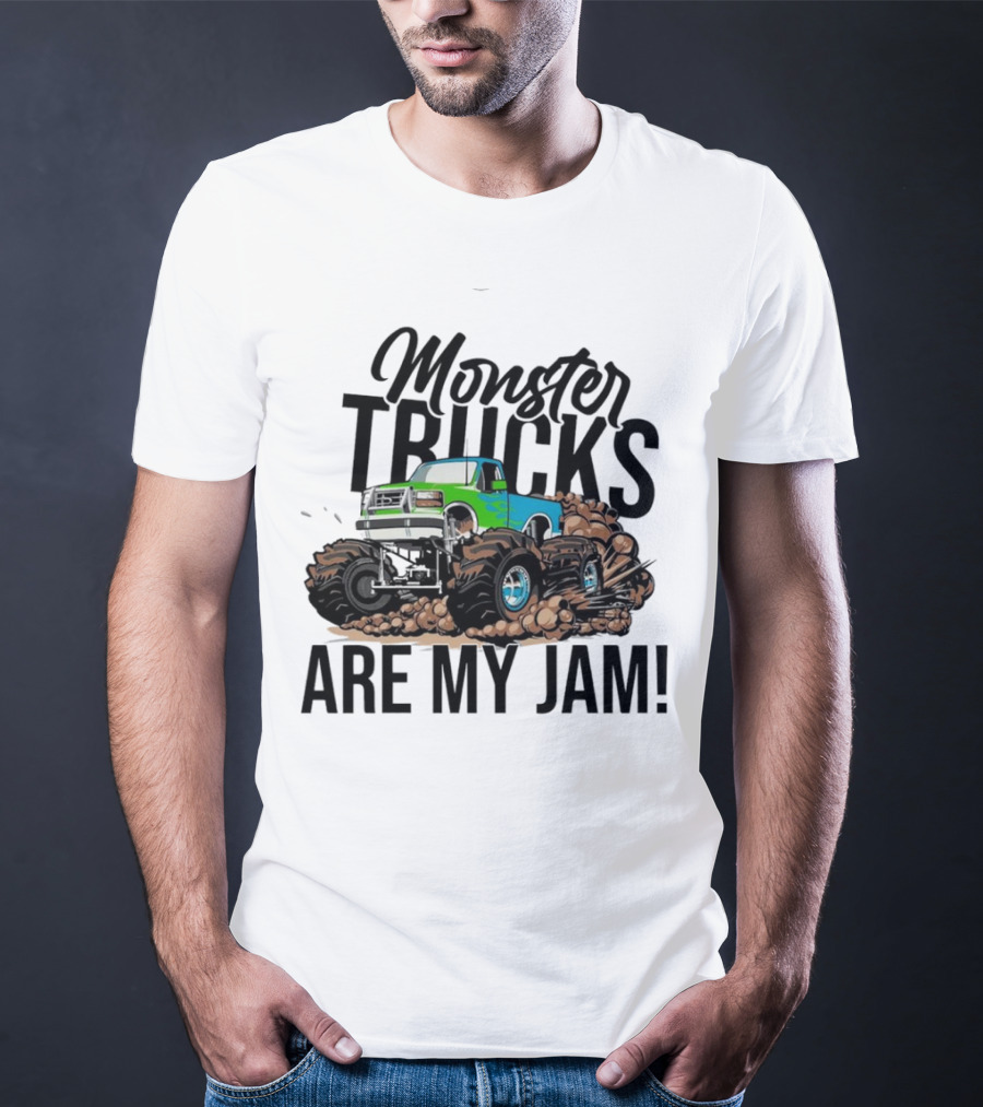 Monster Trucks Are My Jam Off-Road Adventure With Green And Blue Truck T-Shirt
