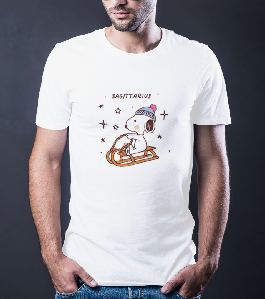 Sagittarius Snoopy Sledding In Winter Stars T-Shirt