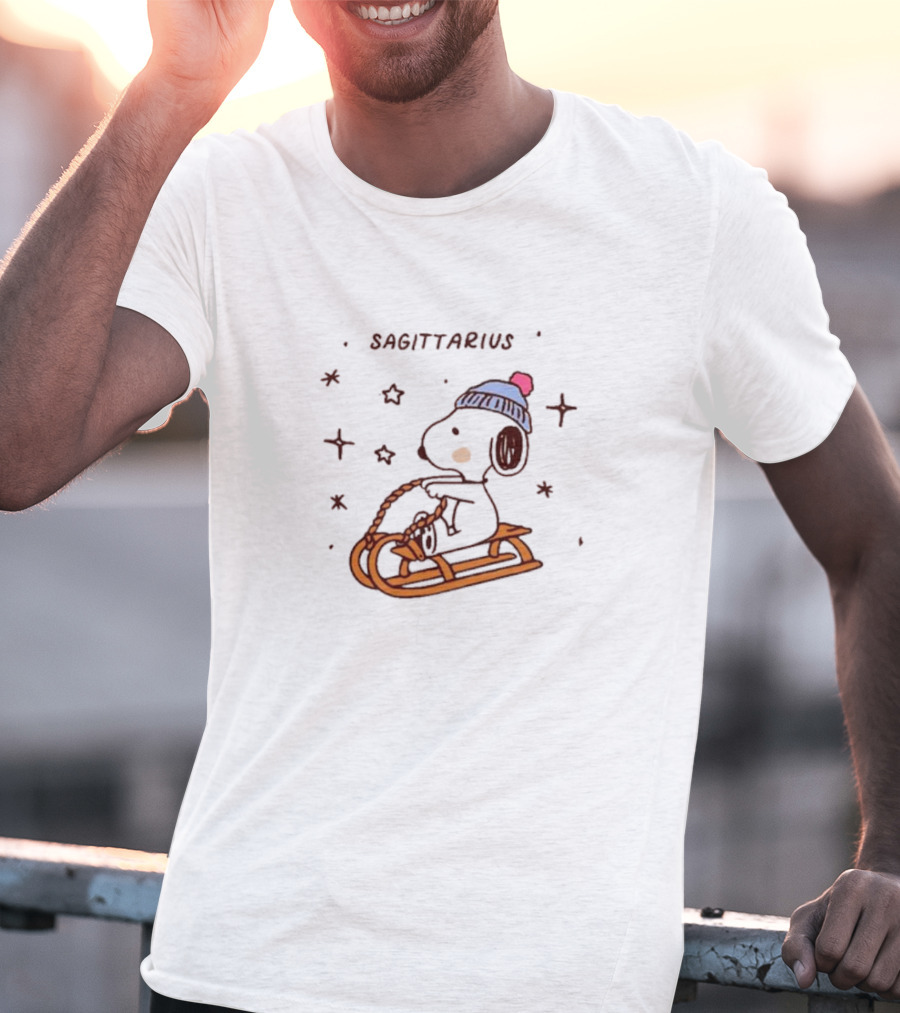 Sagittarius Snoopy Sledding In Winter Stars T-Shirt