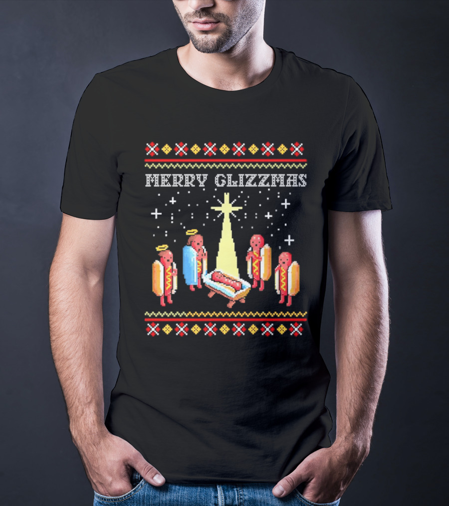 Merry Glizzmas Nativity Hot Dog Angels Scene Ugly Christmas T-Shirt