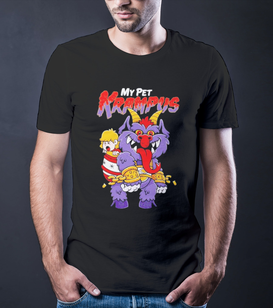 My Pet Krampus Captured Child With Chains And Horned Beast T-Shirt