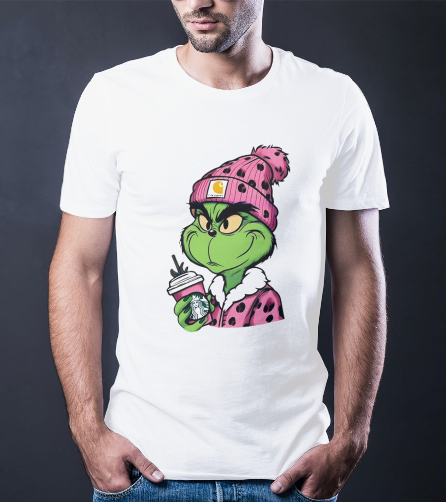 Pink Grinch Boujee Starbucks Christmas Coffee T-Shirt