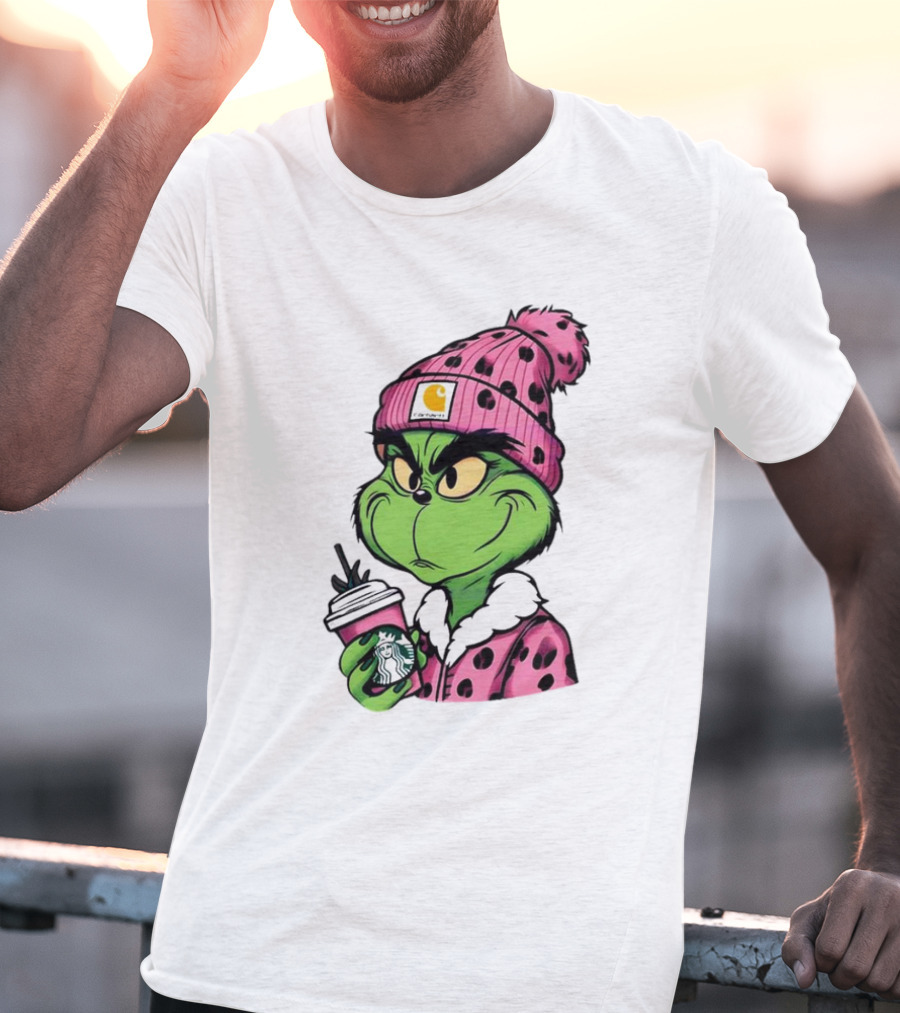 Pink Grinch Boujee Starbucks Christmas Coffee T-Shirt