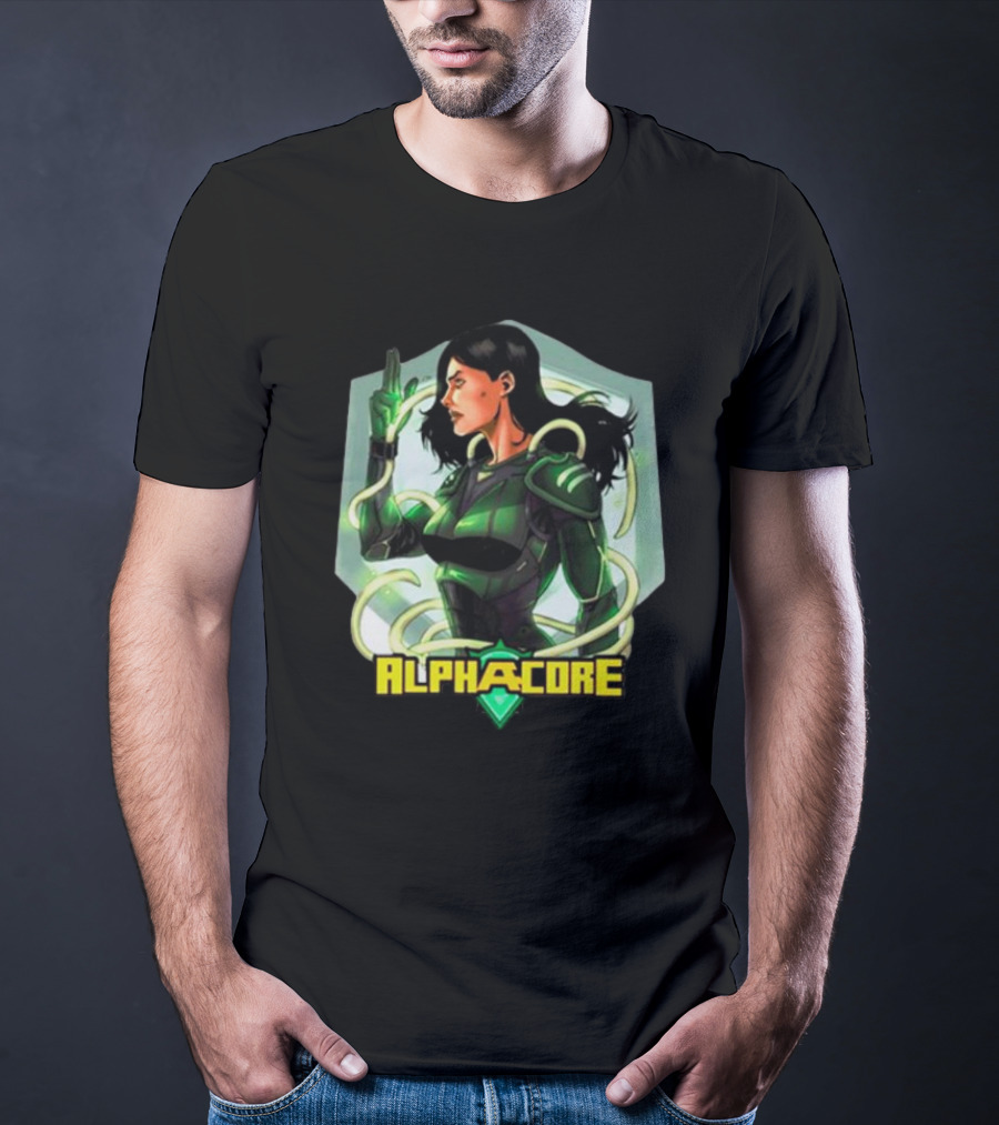 Ingrid Valdez Alphacore Heroic Green Warrior With Futuristic Elements T-Shirt