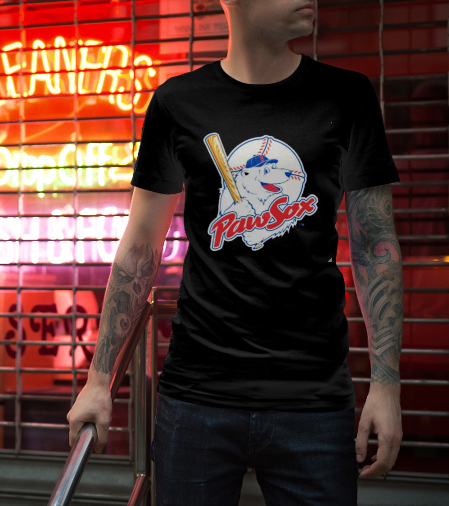 PawSox Polar Bear Baseball Bat Cap Red Socks T-Shirt