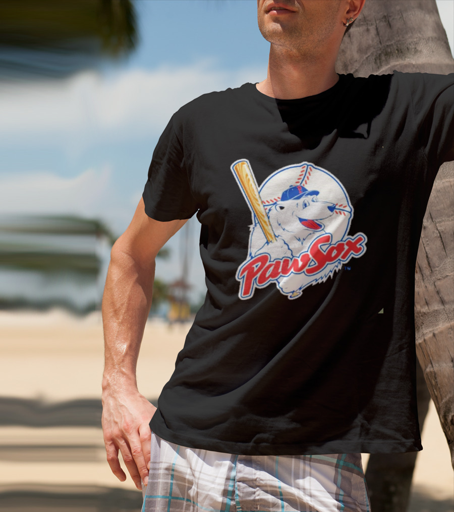 PawSox Polar Bear Baseball Bat Cap Red Socks T-Shirt