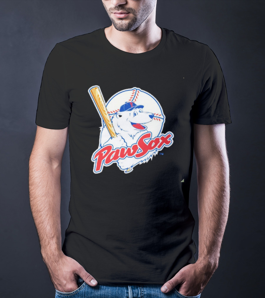 PawSox Polar Bear Baseball Bat Cap Red Socks T-Shirt