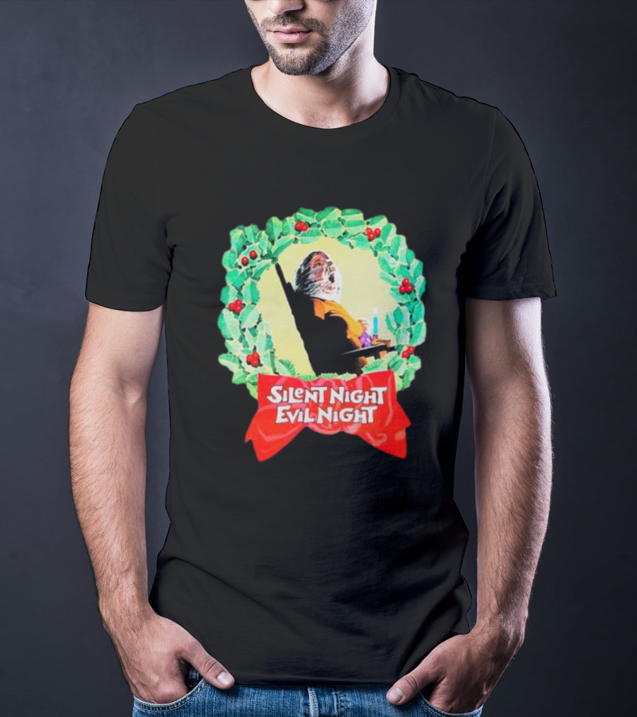 Silent Night Evil Night Christmas Wreath Horror Santa T-Shirt