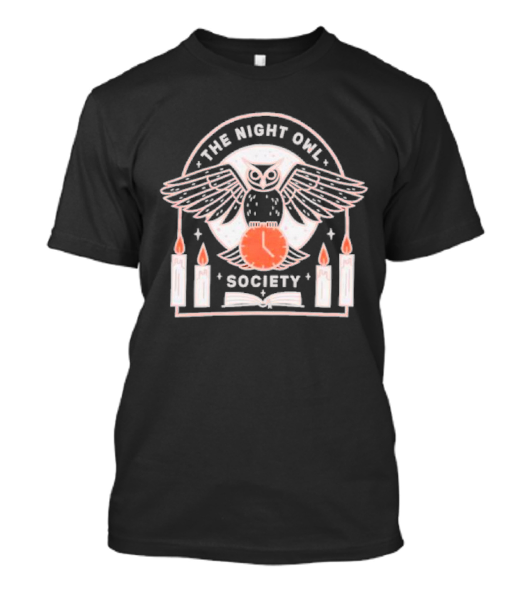 The Night Owl Society Midnight Clock With Candles And Book T-Shirt