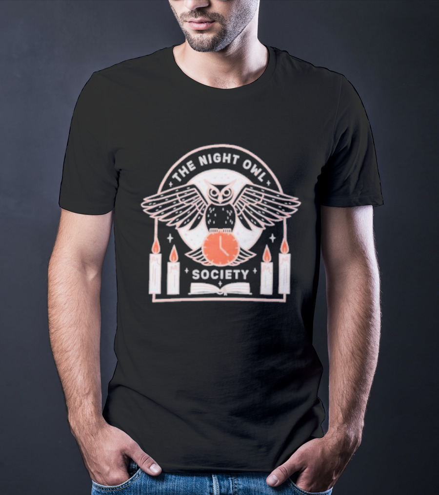 The Night Owl Society Midnight Clock With Candles And Book T-Shirt