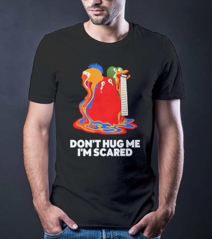 Don't Hug Me I'm Scared Melting Characters With Medium Tag T-Shirt