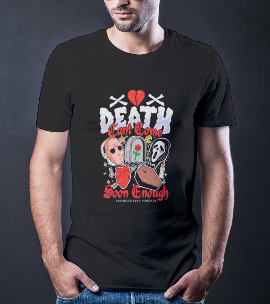 Death Can't Come Soon Enough Horror Icons Hearts And Symbols T-Shirt