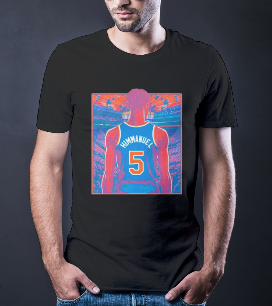 Immanuel Quickley Number 5 New York Knicks Vibrant Basketball Arena Scene T-Shirt